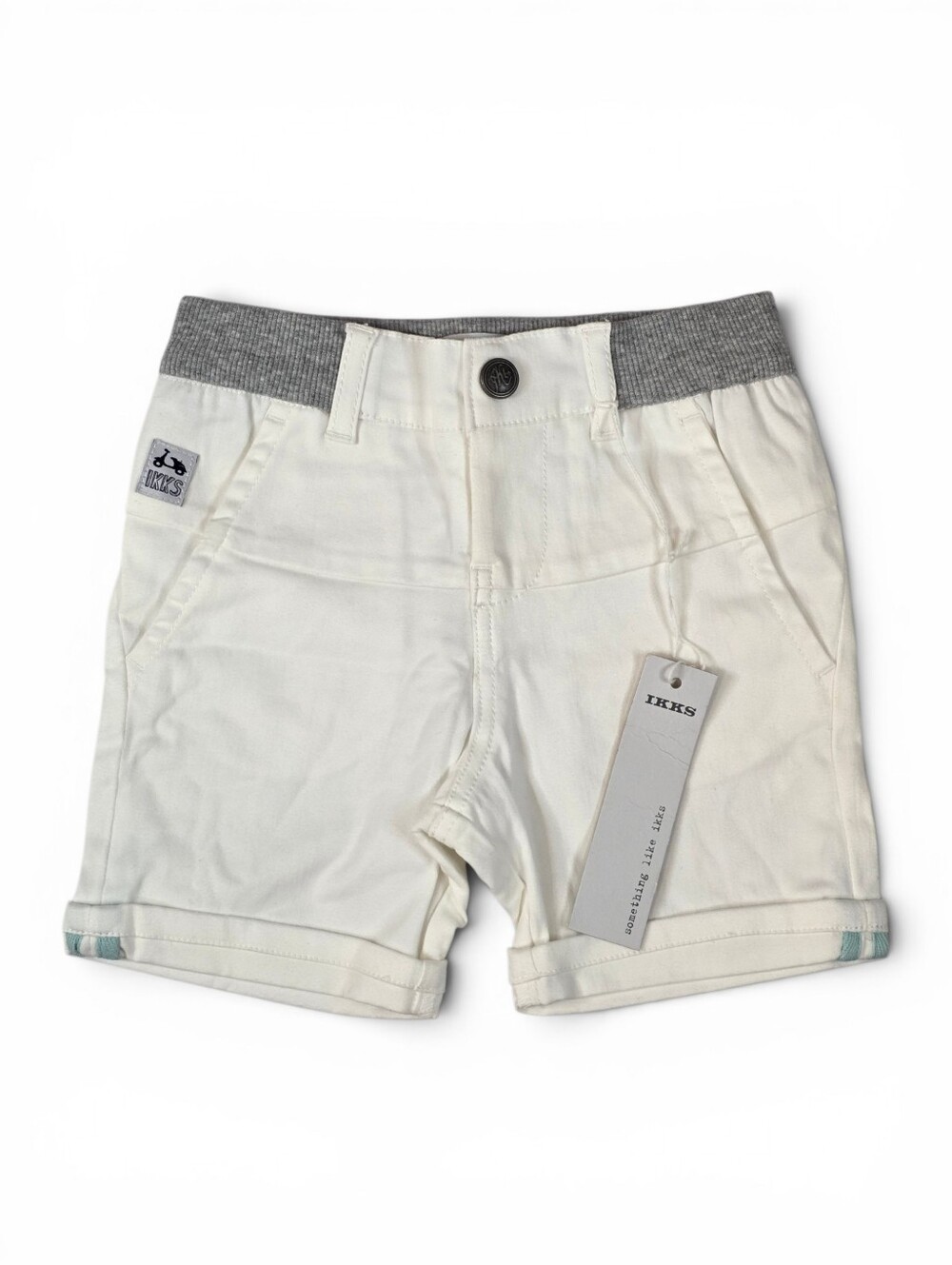 IKKS Baby Boy Bermuda Shorts White Rib Waistband NWT 12M Designer Cotton Stretch
